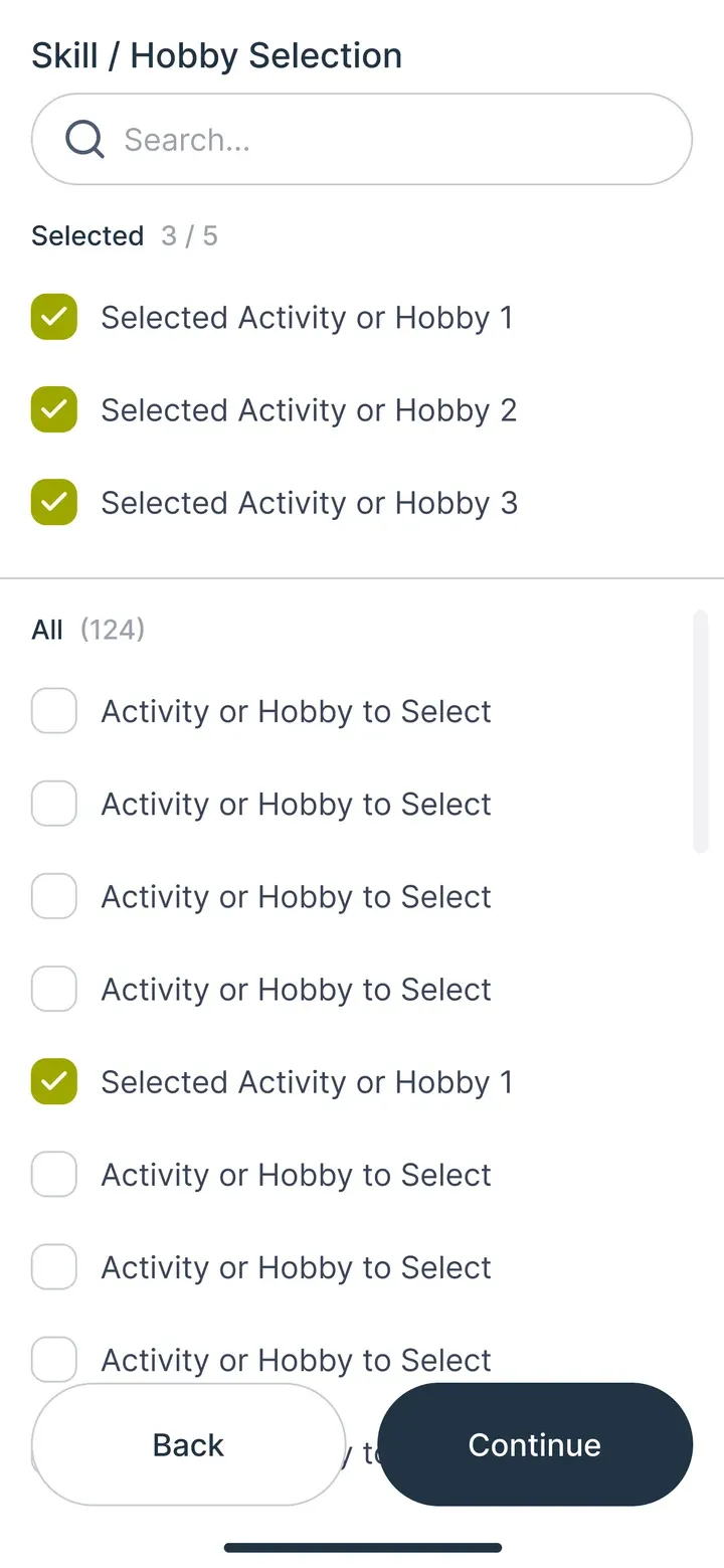 Onboarding, step 5: Skills and hobbies