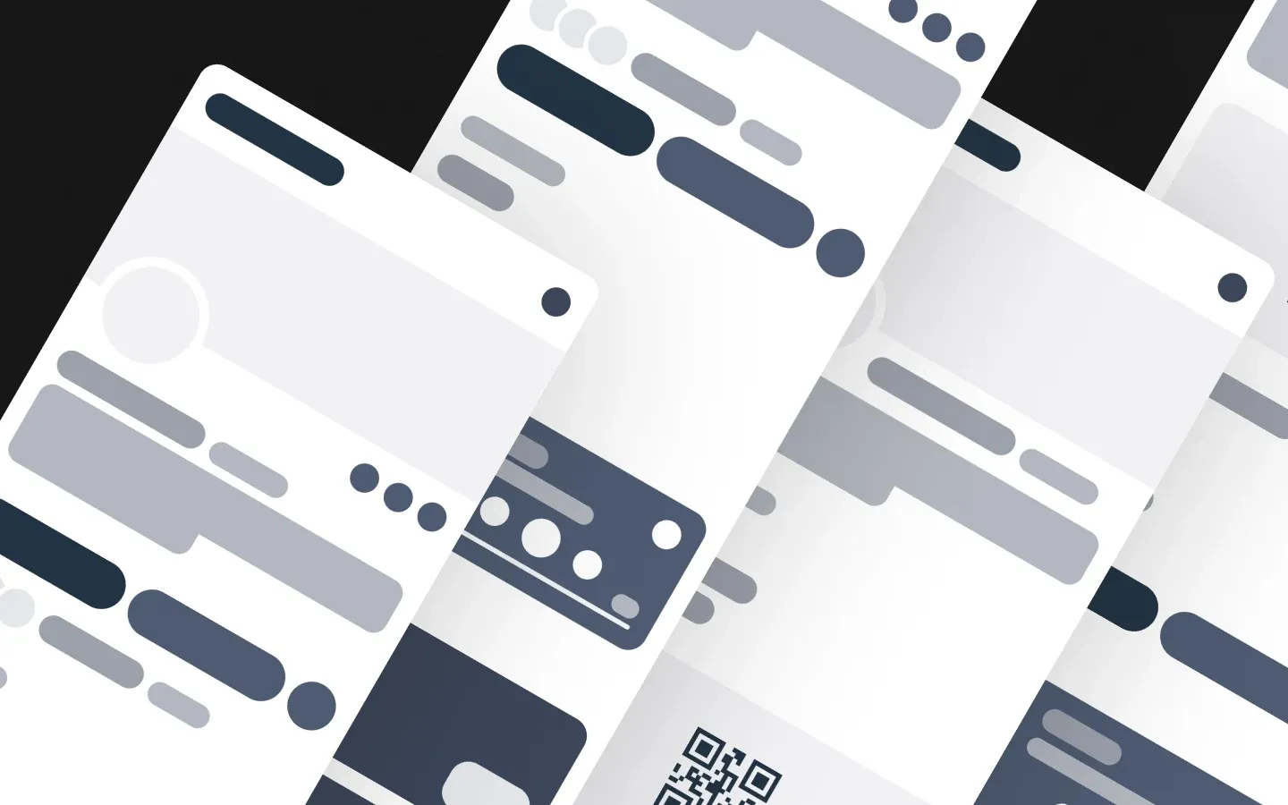 Wireframes of the main screens, in grey blocks.